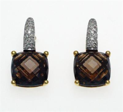 PENDIENTES DE ORO BICOLOR CON CUARZO FUME Y DIAMANTES 122860