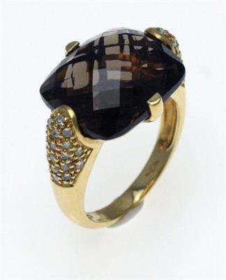 ANILLO DE ORO AMARILLO CON CUARZO FUME Y DIAMANTES 122875