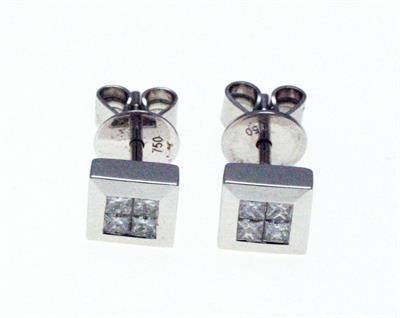 PENDIENTES DE ORO BLANCO TIPO CHATON CUADRARO 122883