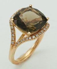 ANILLO DE ORO ROSA CON DIAMANTES Y CUARZO FUMÉ/AHUMADO 123492